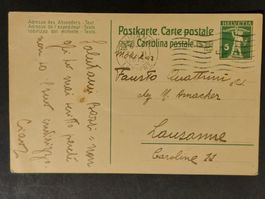 Postkarte 1916, Lugano nach Lausanne
