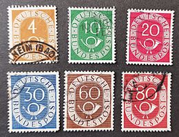 1951 Deutsche Bundespost 6 Werte aus der Serie Posthorn