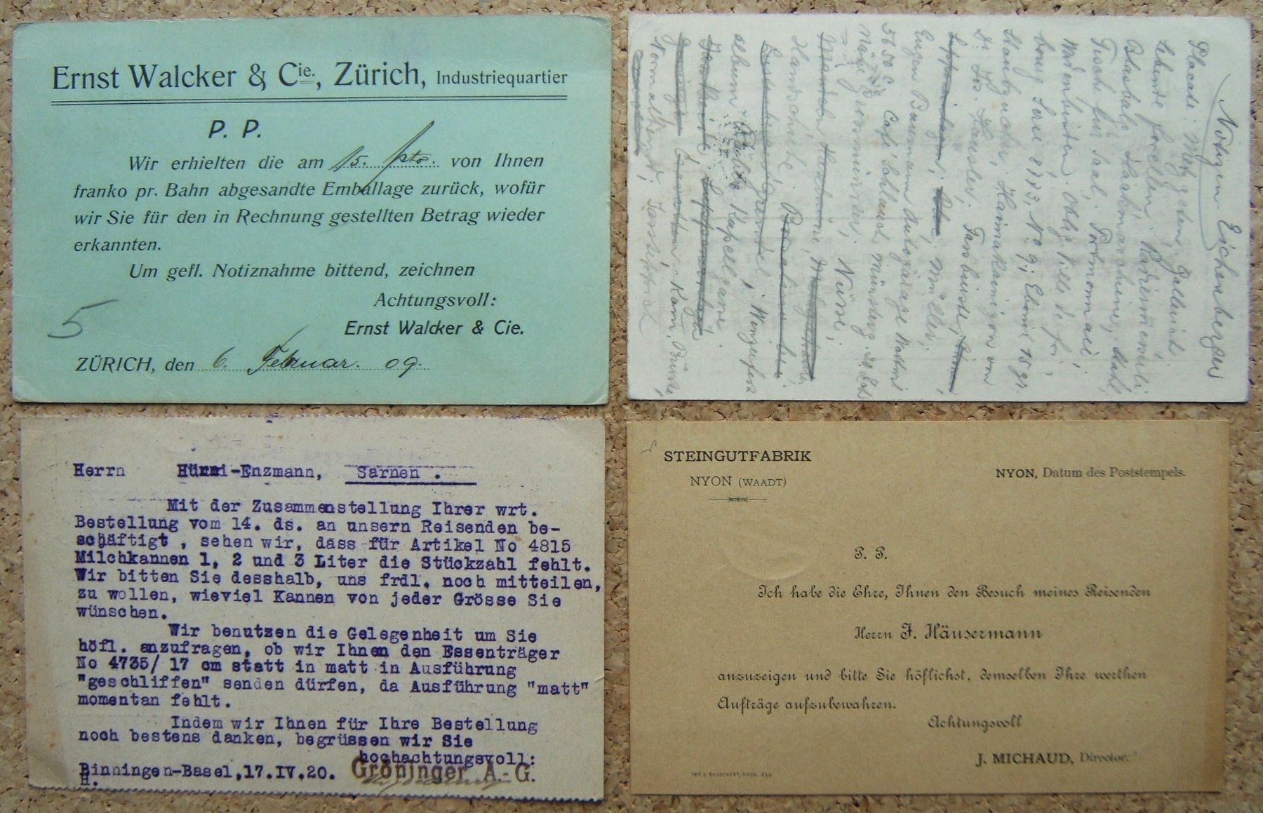 Alle Briefmarken: 4 FIRMEN-POSTKARTEN 1898 - 1927 – Gebraucht aus Brunnen von Nonne04 1