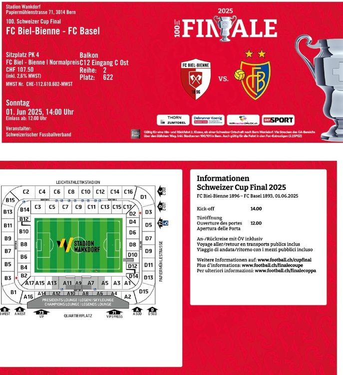 3x Tickets - CupFinal 2025 | FC Biel/Bienne - FC Basel (Neu und ...