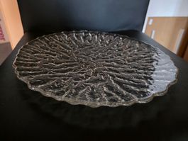 schwere massive Glas Servier Platte Kuchen Tortenplatte