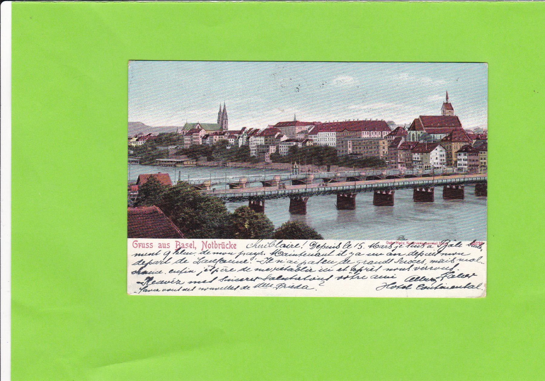 Cartoline postali: Gruss aus Basel. Notbrücke--1904 – Usato da St. Peterzell venduto da neckertal