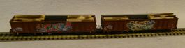 2 Stk Fleischmann Rungenwagen mit Holz