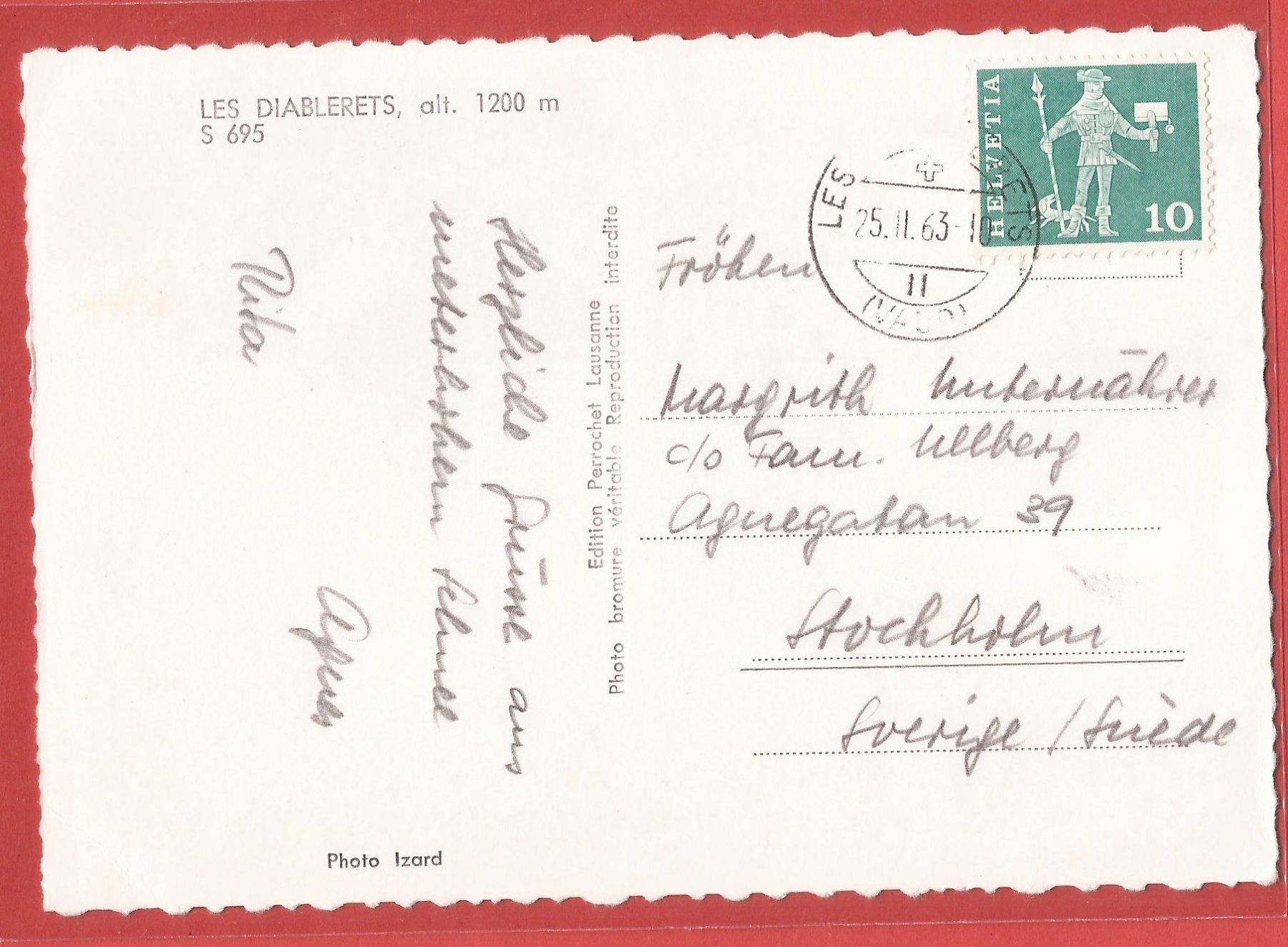 Cartoline postali: Les Diablerets im Winter - mit Oldtimer - 1963 – Usato da Fislisbach venduto da Porano 1
