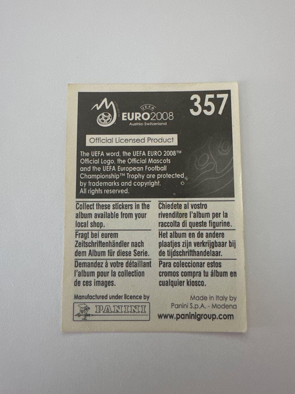 Panini Sammelbilder & Trading cards: Panini UEFA EM 2008 Sticker - Nr. 357 – Gebraucht aus Sulz AG von DealWerk 1