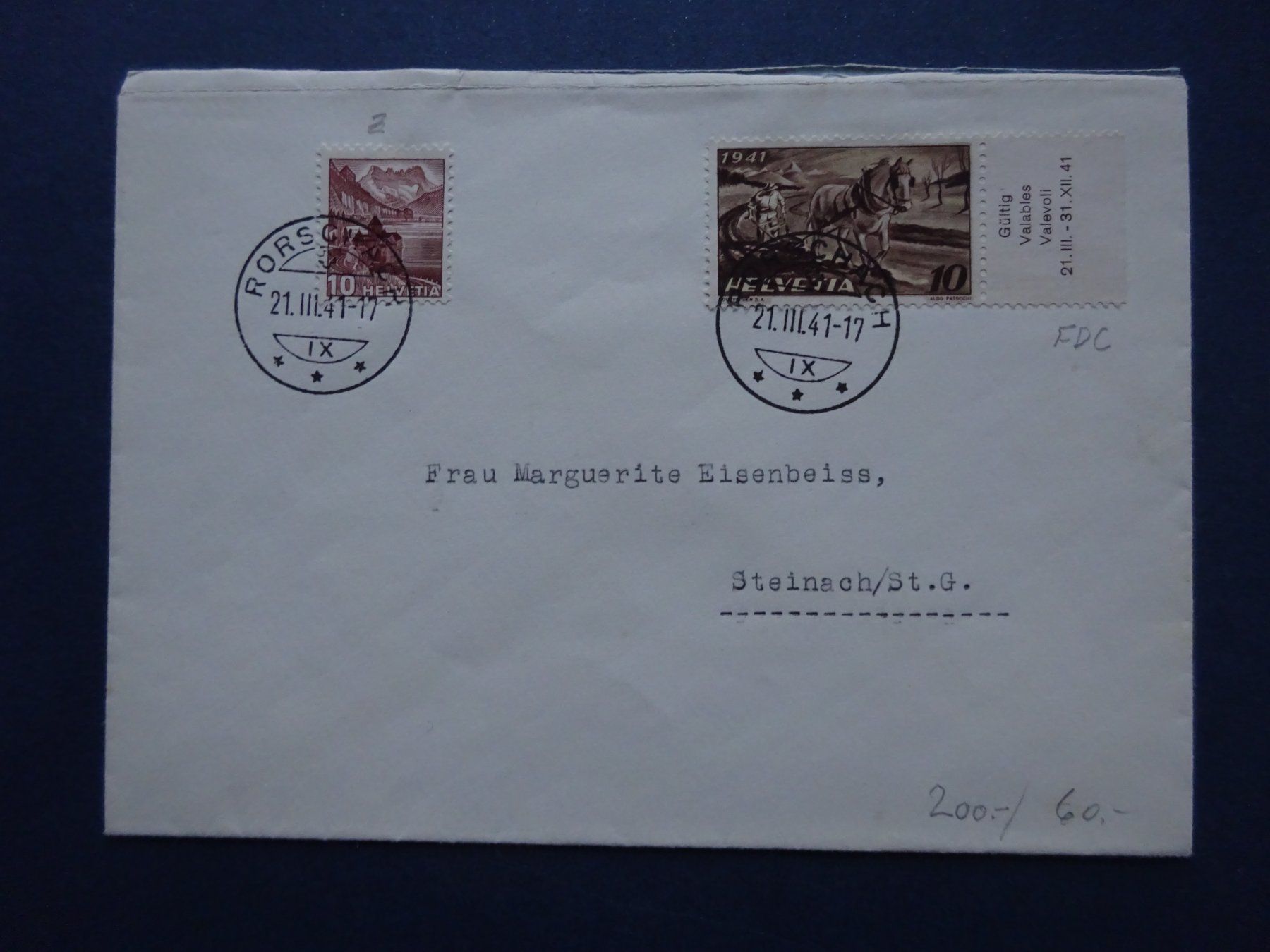 Alle Briefmarken: 1941 Z-Nr.252 FDC glasklar gestempelt – Gebraucht aus Appenzell-Steinegg von adi1975 1