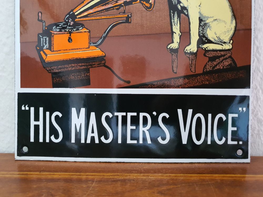 Targa In Metallo Vintage "His Master's Voice" – Cartello Pubblicitario Retrò 30,5x20,3 Cm – Decorazione Per Bar, Pub, Cucina E Garage