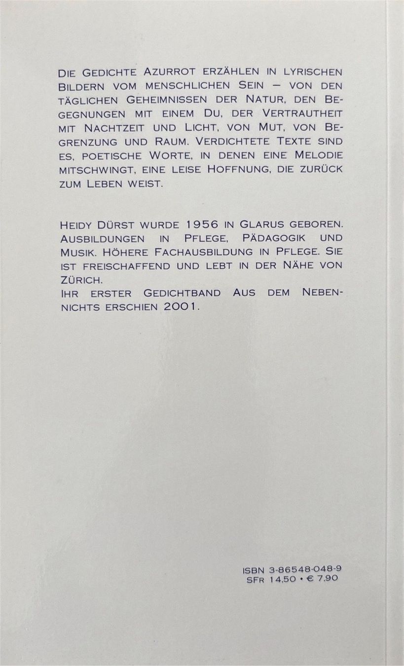 Libri: Dürst Heidy, Azurrot - Gedichte – Nuovo (secondo la descrizione) da Sarnen venduto da Livres 1