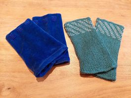 2 Paar Hanteli/Armstulpen, blaues Samt und grünes Strick