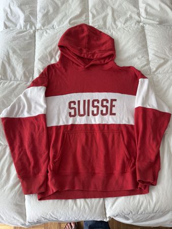 Pull à capuche "Suisse" rouge et blanc - Taille Medium