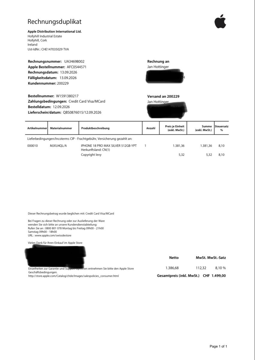 Apple Handys / Smartphones: iPhone 18 Pro Max - 512GB – Neu und originalverpackt aus Pfäffikon ZH von JLHLEE 3