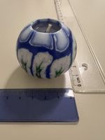 Blau-weisse Kugelkerze Handarbeit Unikat Deko