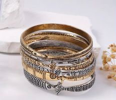 Sommer Set: 6 Armreifen, gold- und silberfarben, Vintage.