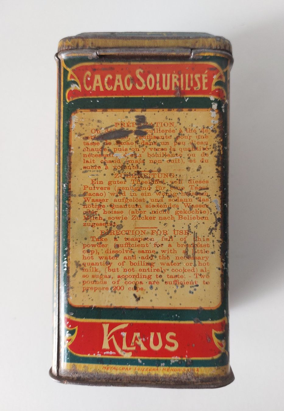 Cailler Dosen: Alte Blechbüchse Klaus Cacao Blechdose boite klein – Gebraucht aus Schenkon von TG10 2