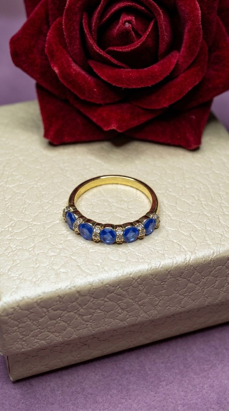 Anelli: Bague dorée avec pierres bleues – Nuovo e nell'imballaggio originale da St-Maurice venduto da Sandrinette123 3