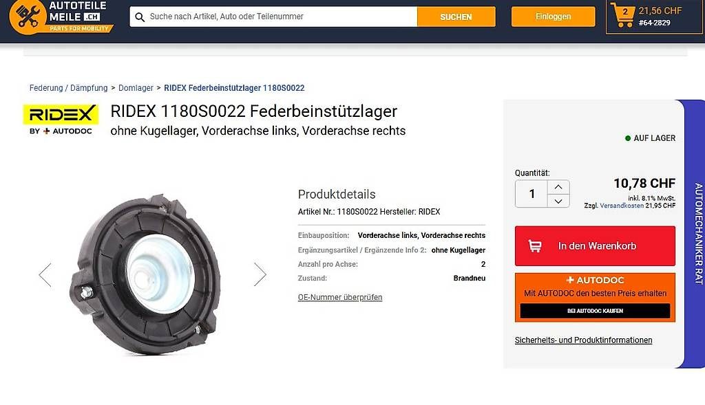 Toutes les pièces auto: Federbeinstützlager 1180S0022 – D'occasion à Luzern par claiudiu