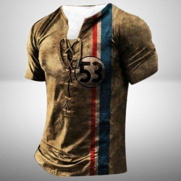 🏎️Stylisches Herren-Henley-Shirt „Herbie 53“-Print, M/48🏎️