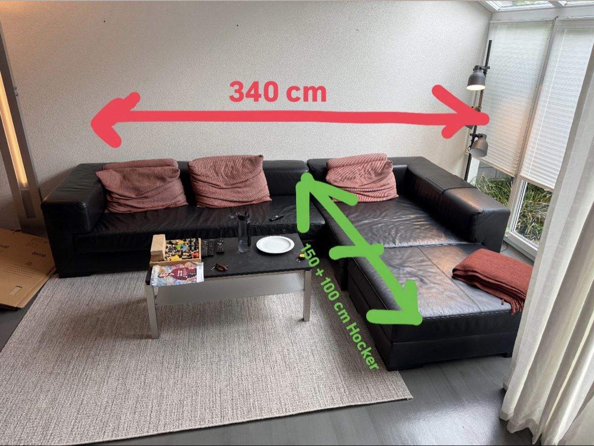 Sofas: Ecksofa Echtleder schwarz 340 cm  – Gebraucht aus Reinach BL von Alex.1998. 1