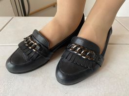 Leder-Damenschuhe, schwarz, Gr. 37, Keilabsatz
