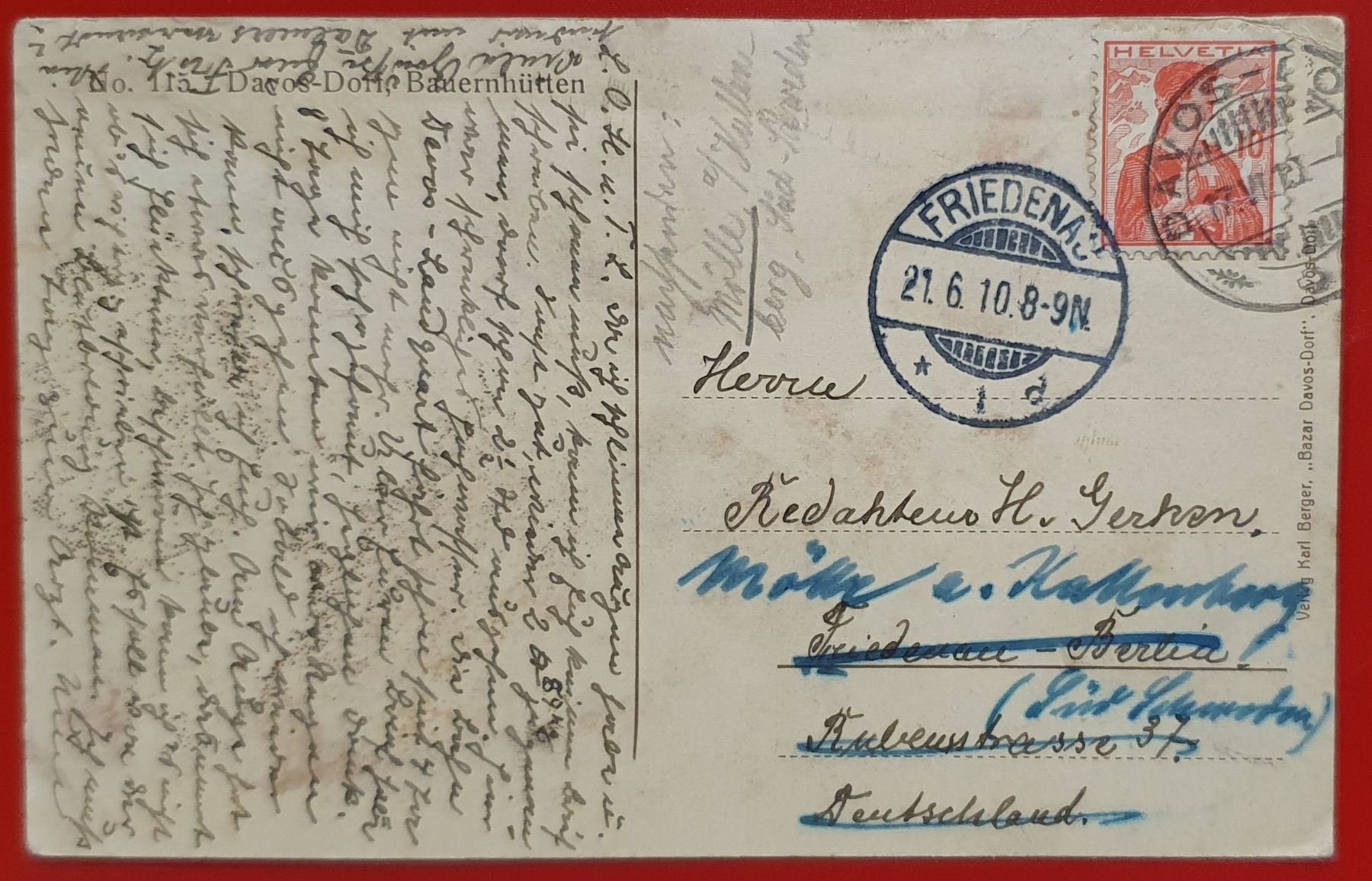 Cartoline postali: Davos - Dorf 1910 - Bauernhütte – Usato da Kreuzlingen venduto da Rschweiz1 1