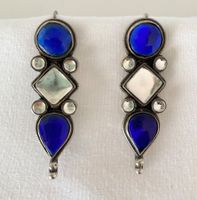 925 Sterling Silber Ohrringe mit blauem Glaseinsatz