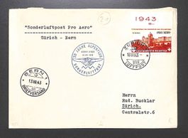 1943 30 JAHRE ALPENFLUG OSKAR BIDER Flugpost F36 ZÜRICH-BERN