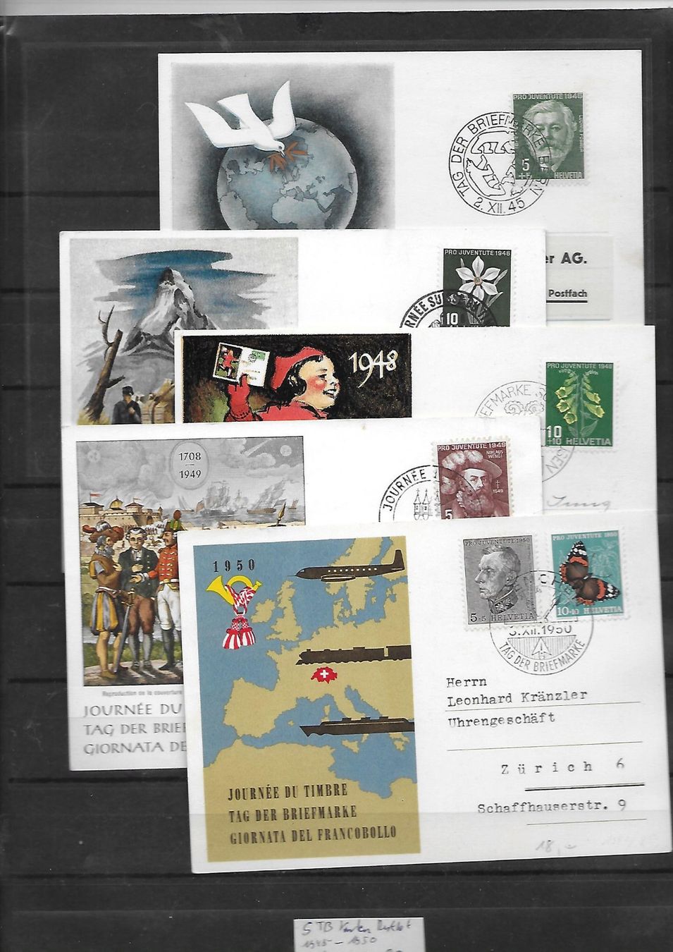 Tutti i francobolli: 5 TB Karten 1945 - 1950 Restlot Kat: CHF 90.- – Usato da Basel venduto da Ilp