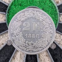 2 Franken stehende Helvetia 1886 -ss, ungereinigt