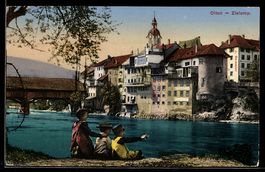 AK Olten, Zielemp, Flussufer mit Kindern