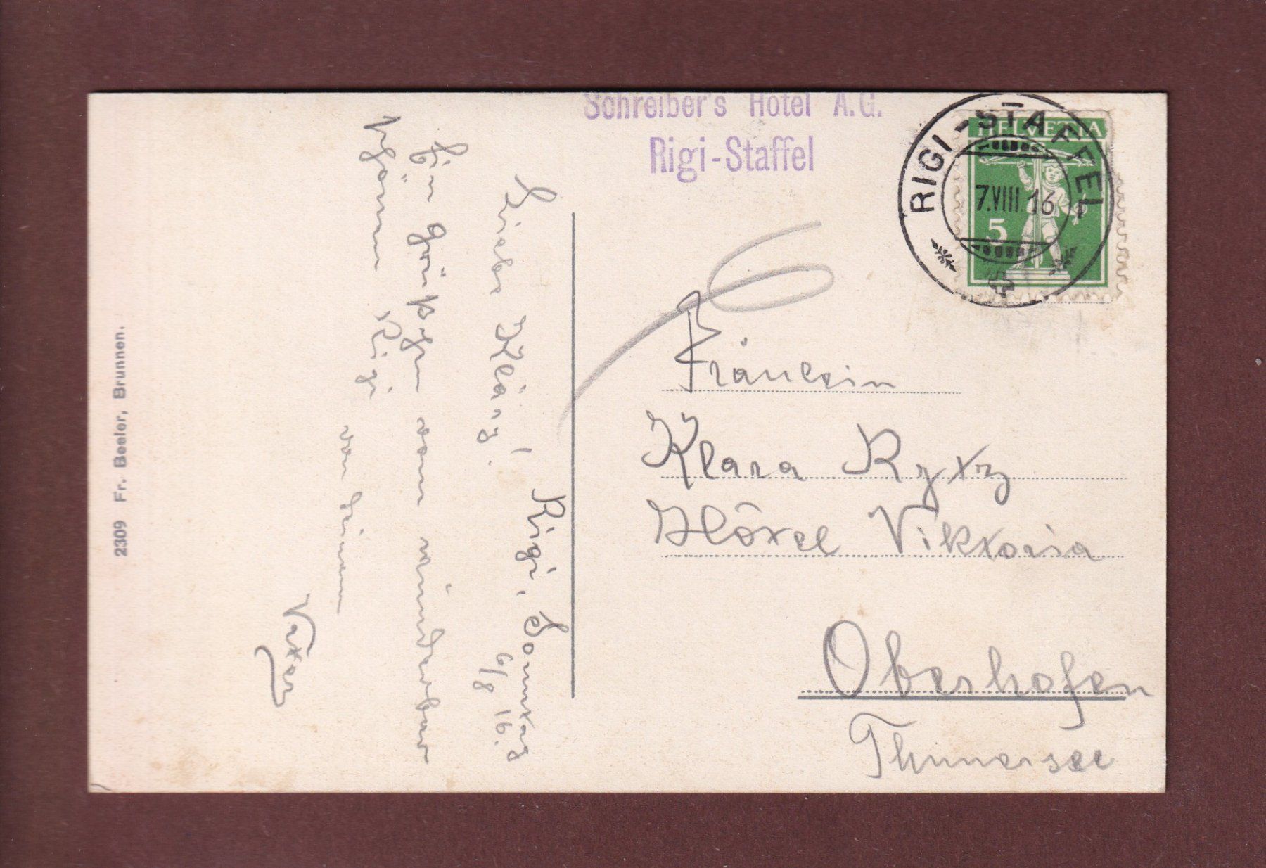 Cartoline postali: RIGI-KULM - Leute - 1916 – Usato da Pully venduto da nicecards 1