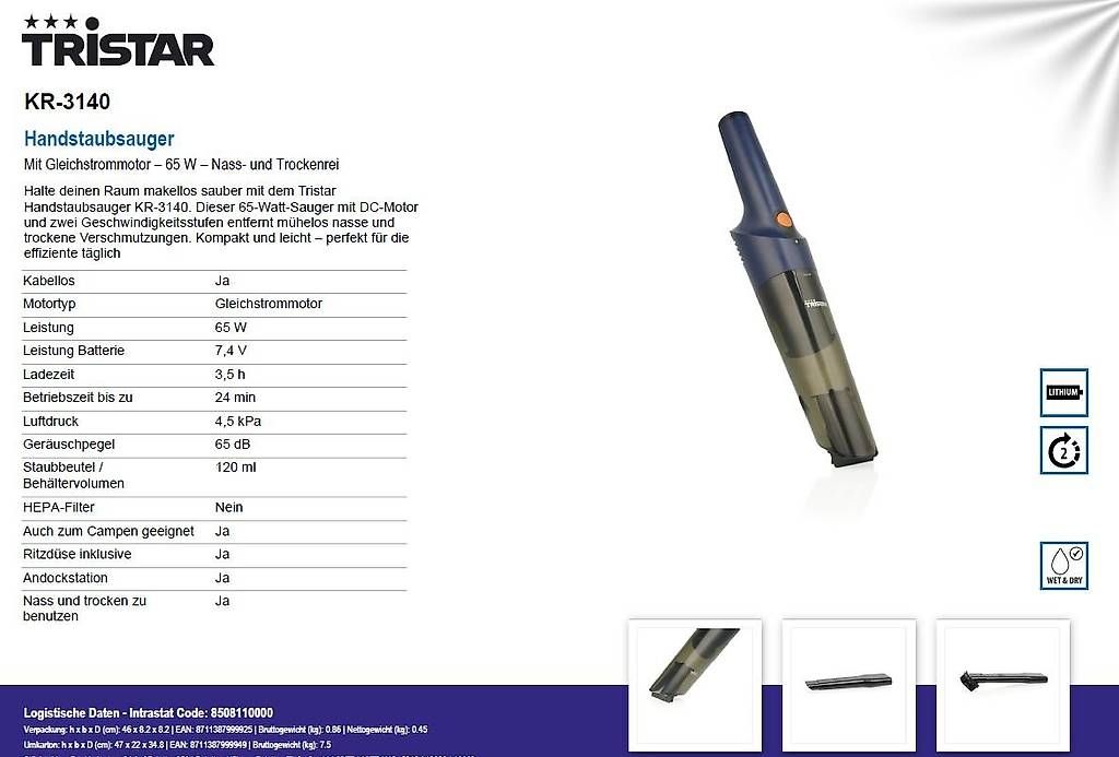 Aspirapolveri & Accessori: Handstaubsauger mit Gleichstrommotor - KR-3140 – Nuovo e nell'imballaggio originale da Opfikon venduto da Trodat5430