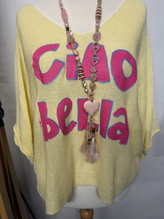 Damen ciao Bella Strick Shirt gelb pink m L Xl