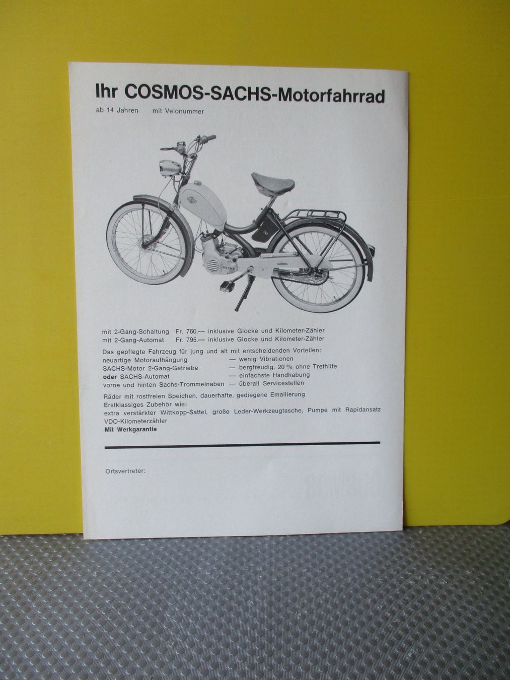 Documenti: Originale Cosmos Sachs Motorfahrrad - Prospekt – Usato da Ottikon Gossau ZH venduto da hokuspokus