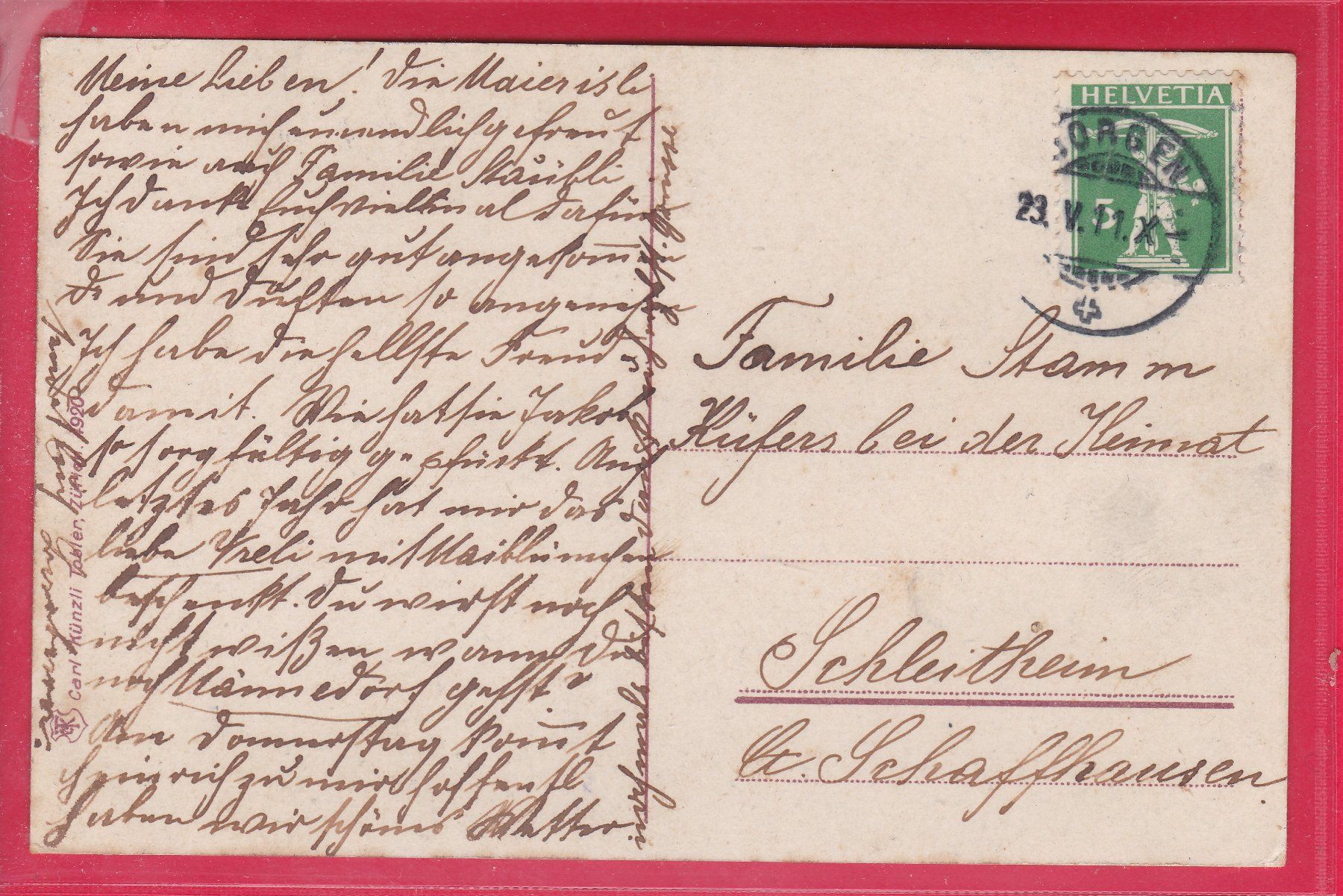 Cartoline postali: HORGEN MIT SPRINGBRUNNEN, 23.5.1911 – Usato da Oberrieden venduto da Gebirgsstelze 1