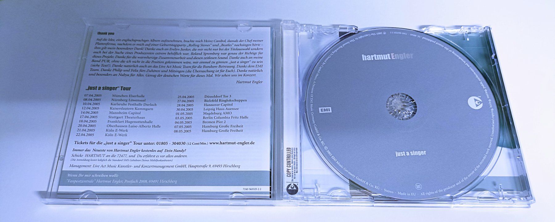 CD: Just a Singer von Hartmut Engler | CD - R3 – Usato da Köniz venduto da Listeningthings 1