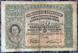 50 Franken Note, 1924, Selten! Sammlerstück