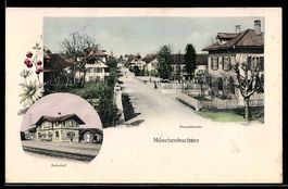 AK Münchenbuchsee, Bahnhof und Blick in die Hauptstraße