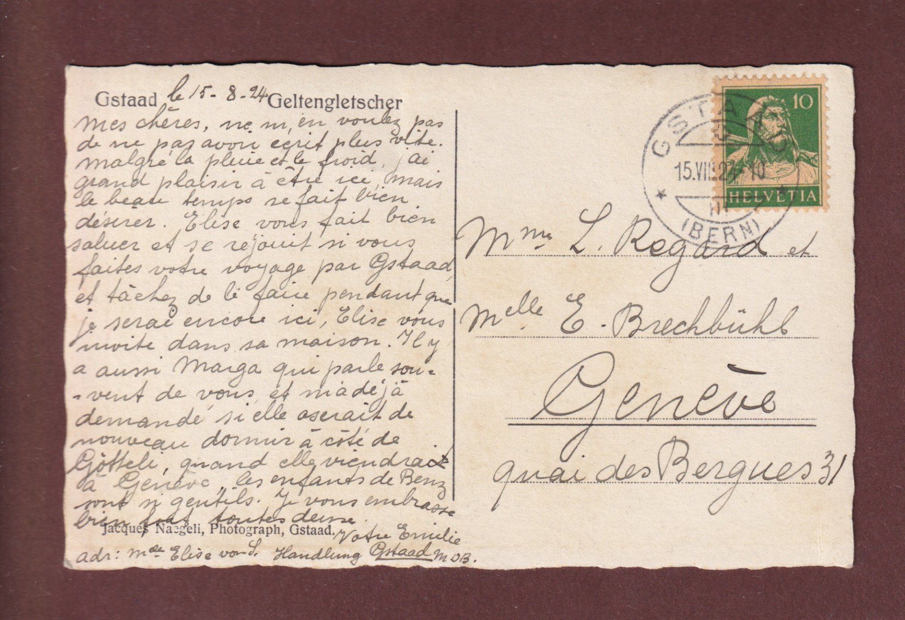 Ansichtskarten: GSTAAD - Geltengletscher - 1924 – Gebraucht aus Pully von nicecards-shop 1
