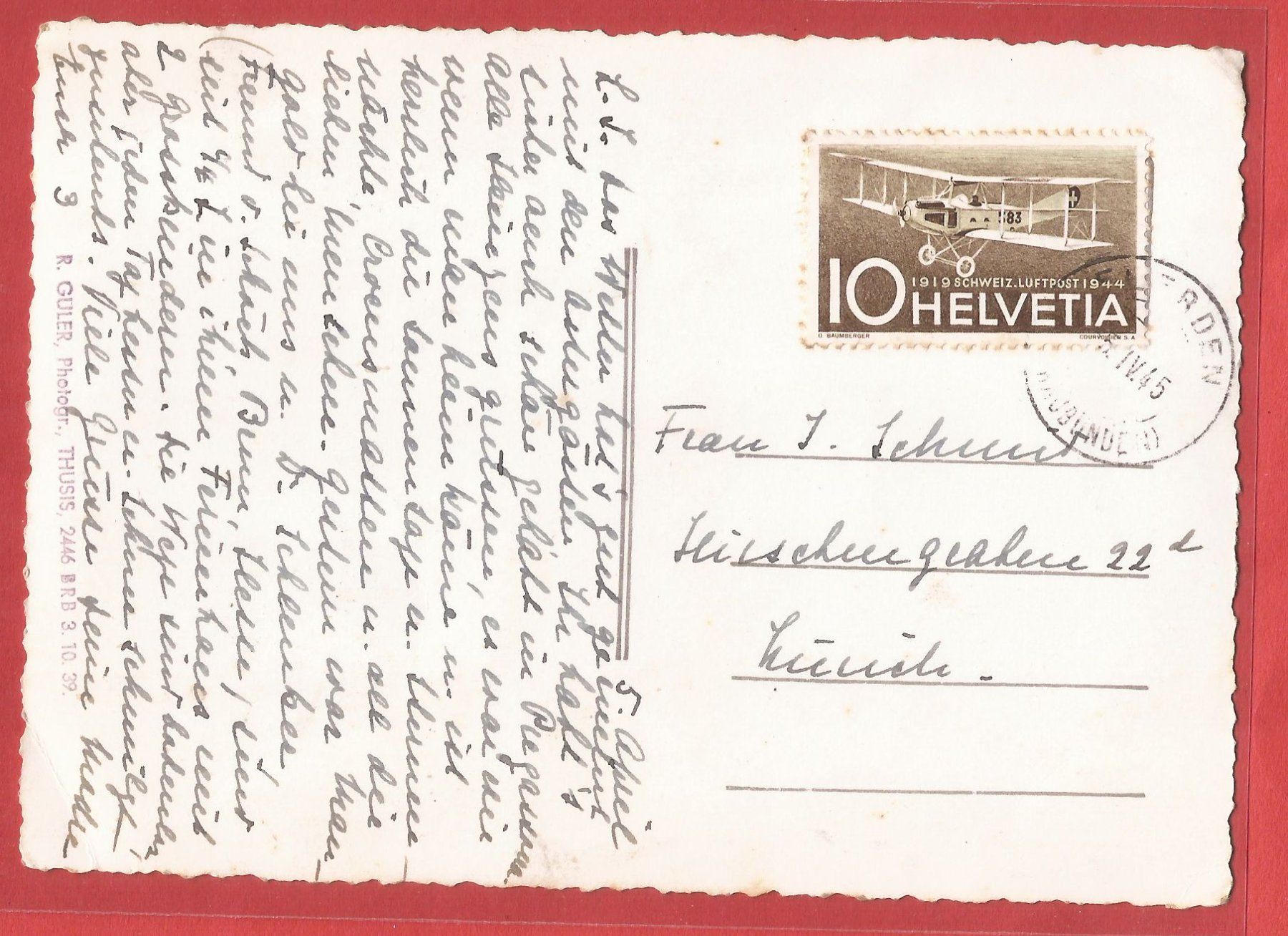 Ansichtskarten: Flerden Heinzenberg - 1945 – Gebraucht aus Fislisbach von Porano 1