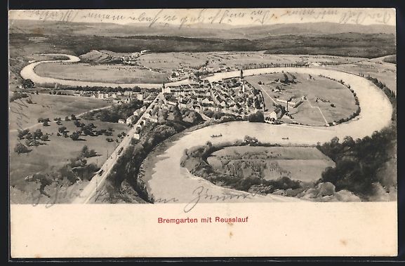 Cartoline postali: AK Bremgarten, Ortsansicht mit Reusslauf – Usato da Berlin venduto da bartko-reher
