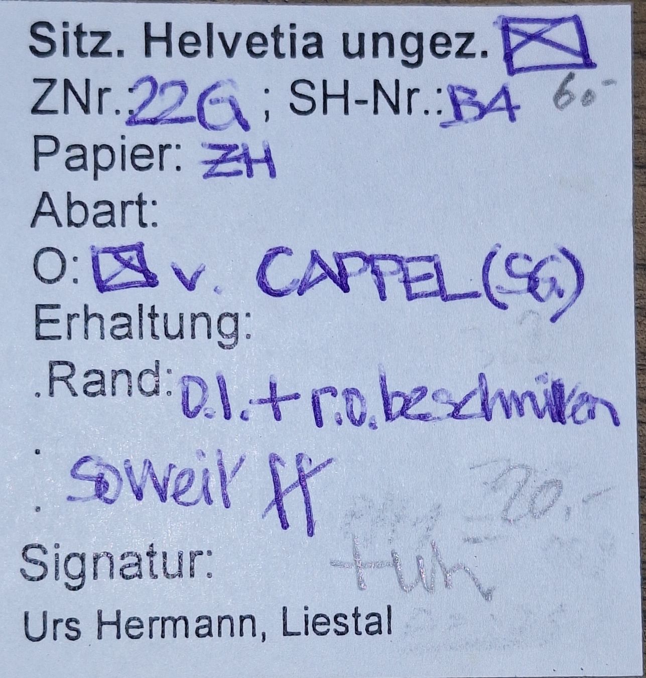 Alle Briefmarken: Strubel 22G Cappel SG Kat. 80.- mit Befund – Gebraucht aus Balgach von SIMEON27 4