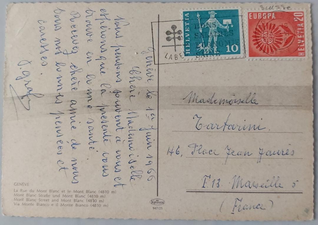 Cartoline postali: GENÈVE - Rue du Mont Blanc - Tram, Oldtimer - 1966 – Usato da Delémont venduto da Domdom1 1