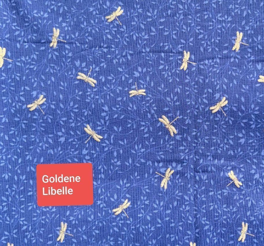 Tessuti: Baumwolljersey Goldene Libellen – Nuovo e nell'imballaggio originale da Steg im Tösstal venduto da J.Kreisl