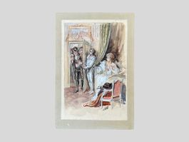 AB 1.- Brisante Begegnung im Boudoir - Aquarell - 19. Jh.