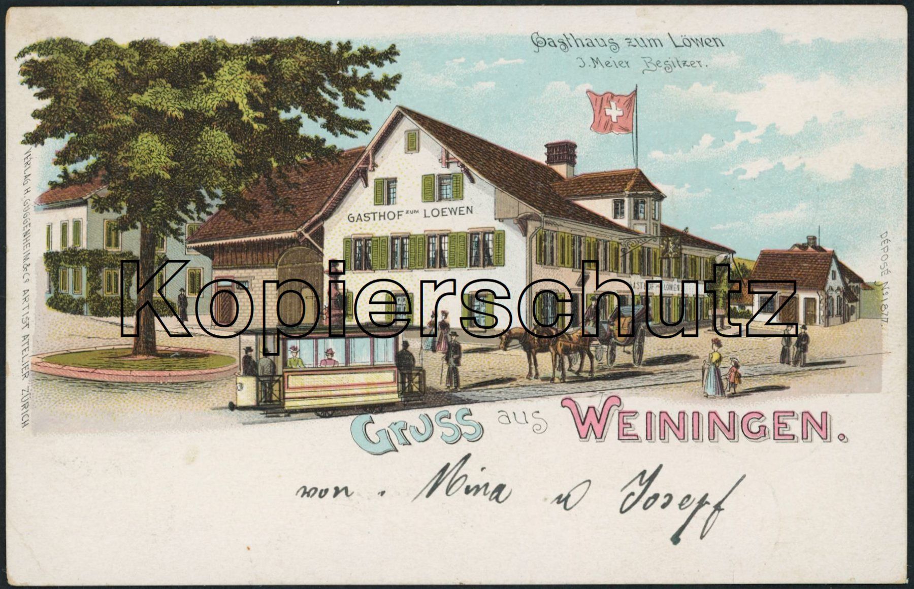 Cartoline postali: ZH Weiningen - Tram LSB - Lisebethli - Kutsche - Litho – Usato da Schindellegi venduto da leecollect