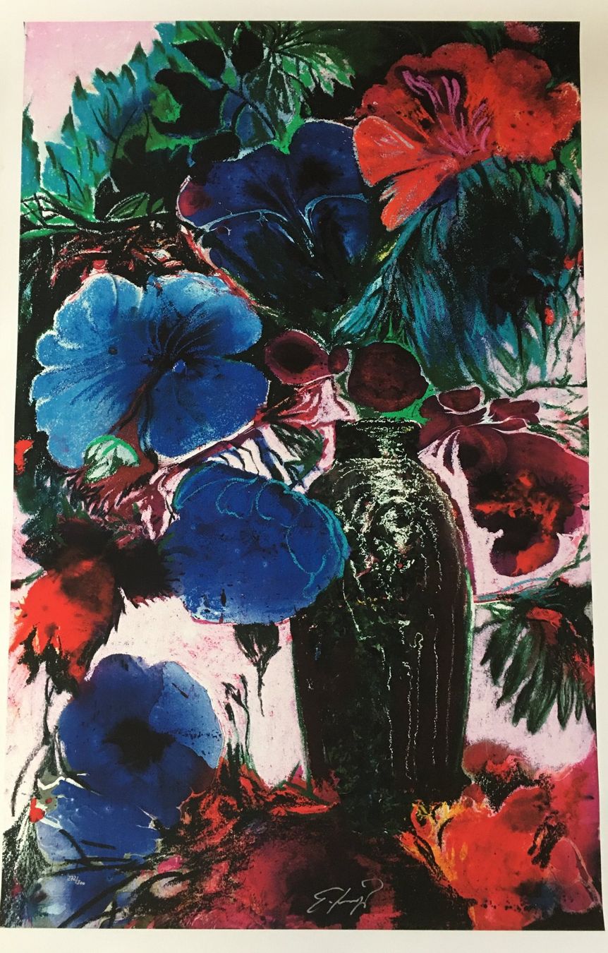 Grafiken & Lithographien: Ernst Fuchs    "Große blaue Blüten"    handsigniert  GICLEE – Gebraucht aus Nennigkofen von Sommersonnen