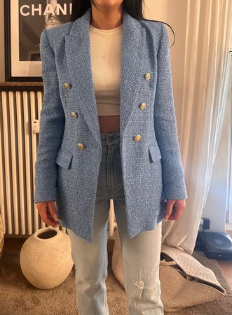 Zara Blazer hellblau mit Schulterpolstern