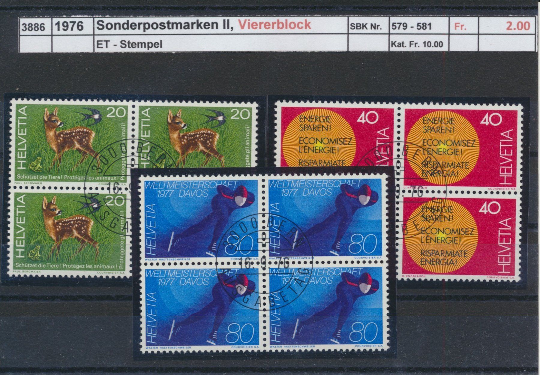 Tutti i francobolli: 1976 "Sonderpostmarken II", Viererblock, ET - Stempel – Usato da Winterthur venduto da Zupogeru