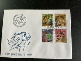 Briefumschlag Pro Juventute 1989 mit Ersttagsstempel Bern