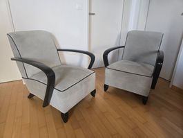 2er Set Art Déco-Sessel –Jindřich Halabala Stil – Echtleder